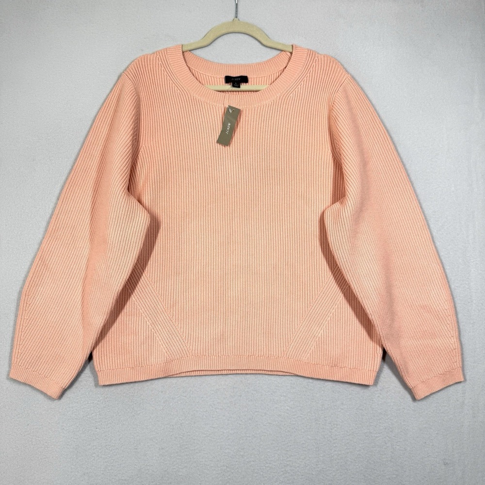 J Crew Sweater Women Large Ribbed Stretch Crewneck Pullover Relaxed Fit Boxy NWT